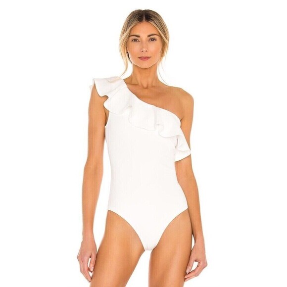 Show Me Your Mumu Ophelia Ruffle Bodysuit Bone Stretch Small NWT $94 - Picture 2 of 8